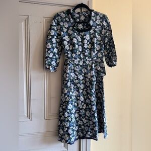 Vintage Navy and White Floral Midi Dress